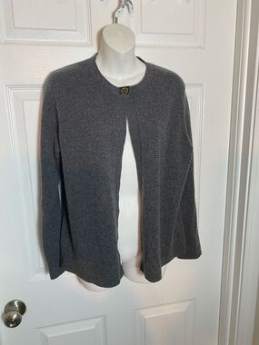 Anne Klein Cashmere Heather Gray Knit Sweater Top Toggle Closure Size M Cardigan